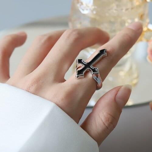 Vintage Style Antique Cross Retro Male Boho Jewelry Viking Ring Female Black Amulet Vintage Rune Rings for Women Men Bohemia