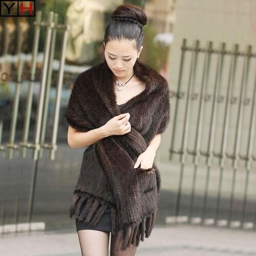 High quality women mink fur shawl female winter fur cape knitted natural mink fur 100%real mink fur scarf shawl