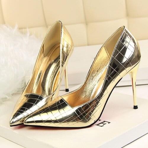 2020 Plus Size Women 9.5cm High Heels Fetish Glitter Fetish Scarpins Pumps Stiletto Wedding Bridal Valentine Prom Talons Shoes