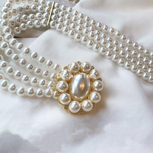 2021 chinese hanfu belt pearl ladies dress belt elegant flower waist belt elastic chain female belt girls crystal waistband