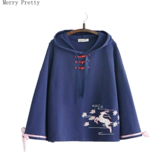 2020 Women Spring Sweatshirt Casual cartoonembroidery Loose Long Sleeve New Arrival Female lace up Fashion Pullovers