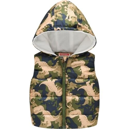 Winter Autumn Cotton Waistcoats Cartoon Dinosaur Butterfly Flower Printing Vest Warm Coats for Boys Girls