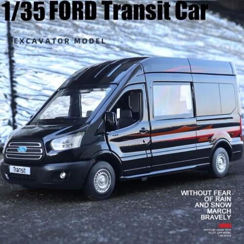 1:35 Diecast FORD Transit Alloy Business Purpose Vehicle Car Model Sound Light Simulation Kids Gift Toy Collection