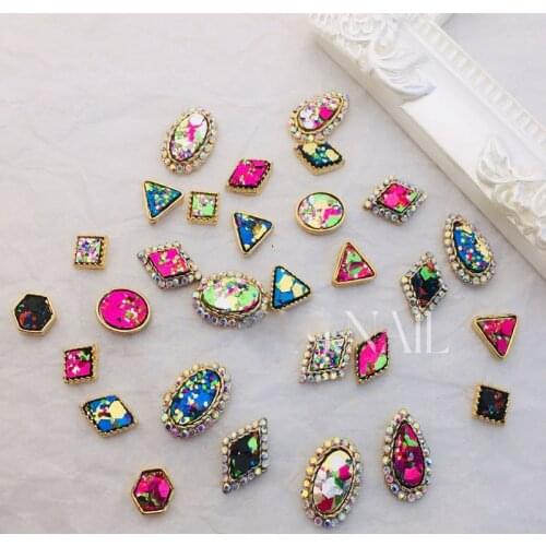 10Pcs Holographic Sequins Charms 3D Multi-Designs Crystal Rhinestones For Nail Art Strass Manicure Alloy Decoration Charms