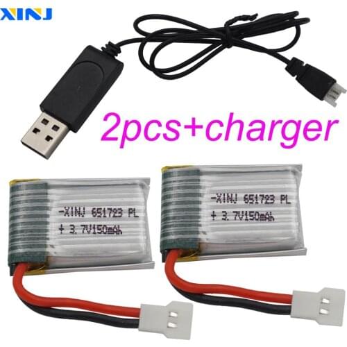2pcs+Charger 3.7V 150mAh 20C 651723 XH254 Plug Li-Polymer Battery For JRC H20 H36 NH010 Drone Efficient Mini Four-axis Aircraft