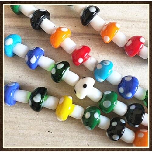 20PCS One Strings Glass Mushroom Millefiori New Fashion Jewelry Beads Accessories Top Popular DIY Crafts Items Size: 10x12mm