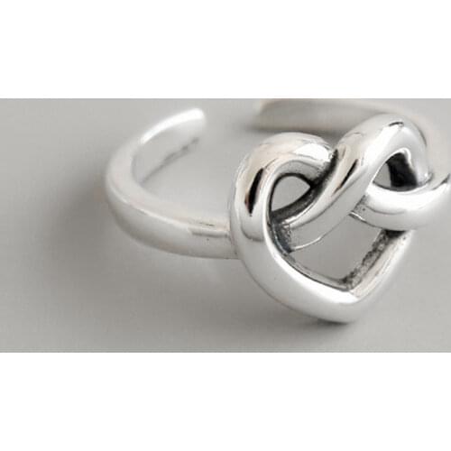 925 Sterling Silver Trendy Knot Love Heart Thai Silver Color Ring Simple Woven Open Ring For Women Party Gifts Wholesale S-R632