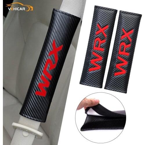 VEHICAR 2PCS Carbon Fiber Car Seat Belt Cover Driver Shoulder Protector With WRX Car Logo Knitting Car Accessories