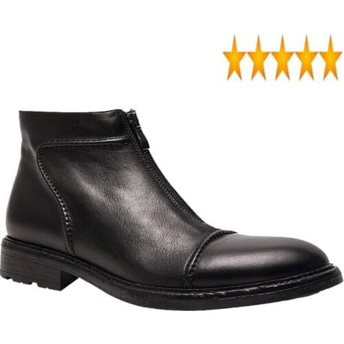 England Fashion Chelsea Men Style Genuine Leather Vintage Pointed Toe Ankle Business Zipper Cowhide Dress Boots