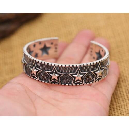 Solid 925 Sterling Silver Star vintage Women Men Retro Cuff Bangle Bracelet jewelry A4621
