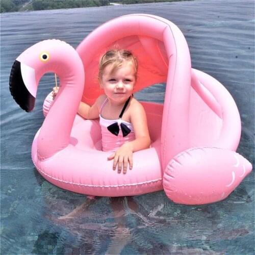 Baby Shade Swim Float Circle Ring Safe Inflatable Flamingo Baby Arm Rings Kids Swimming Seat With Sunshade Swimming Pool Floats