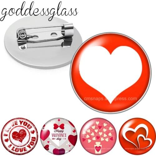 Love hearts Valentines Day Gift Lover I Love You Round Glass cabochon Brooch Dome Photo Jewelry Brooches Pin For Gift