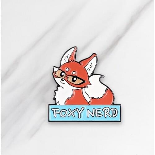 Animal Enamel Brooch Fox "FOXY NERD" Denim Clothing Backpack Lapel Pin Button Badge Cartoon Jewelry Gift For Women Men