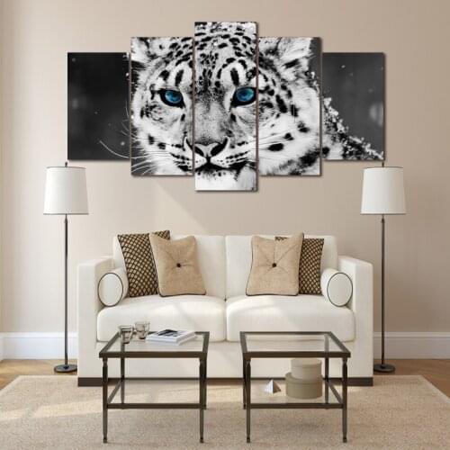 Artsailing Canvas Painting 5 Piece Black and White Picture Prints Lion with Blue Eyes Canvas Painting Art Modular Painting Frame