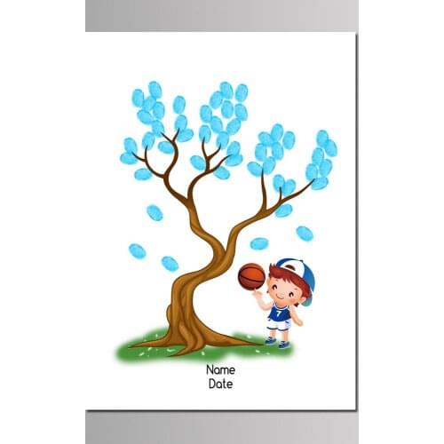 Kids Boy Girl Birthday Party Favor DIY Fingerprint Signature Book Decor Printed Foot Basketball Baseball Canvas Painting 50x70cm