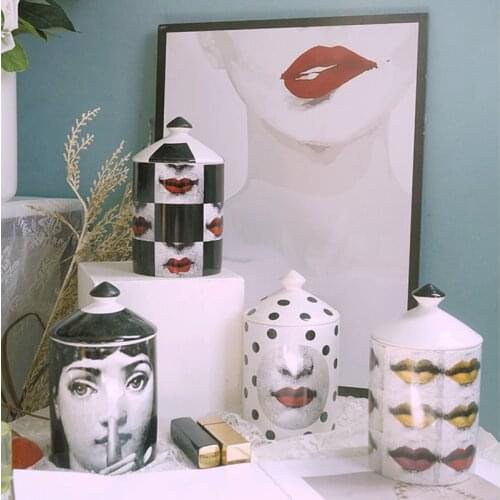 Ceramic Candle Holders Handmade Incense Candles Jar Girl Face Red Lip Cloud Cup Living Room Study Ornaments Home Decor Crafts