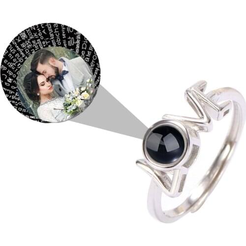 Personalized Custom Photo Name 100 Languages I Love You Projection Ring Elegant Female Romantic Jewelry Women Valentine Day Gift