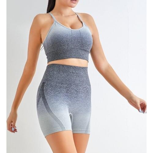 Yoga Set Shorts Bra 2 Piece Women Workout Gym Clothing Leggings High Waist Sport Seamless Fashionable Jogging Cycling Tank Tops