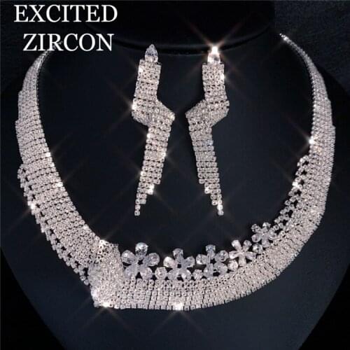 Fashion jewelry womens necklace dangle earrings wedding bride bridesmaid zircon jewelry set party exquisite gift
