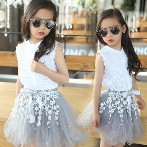 Girls Clothing Sets Summer Lace T-Shirts Floral Tutu Skirt 2Pcs Suits Girls Clothes Sets Fashion Princess Kids Outfits