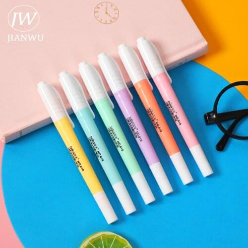 JIANWU 6 Pcs/Set Double Head Highlighters DIY Journal Decoration Kawaii Marker Hand Account Fluorescent Pen Stationery Supplies