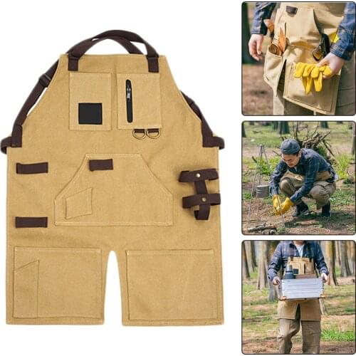 Multifunction Kitchen Apron Cotton Chef Work Apron for Men Women with Tools Pocket & Adjustable Straps for Grill Restaurant Shop