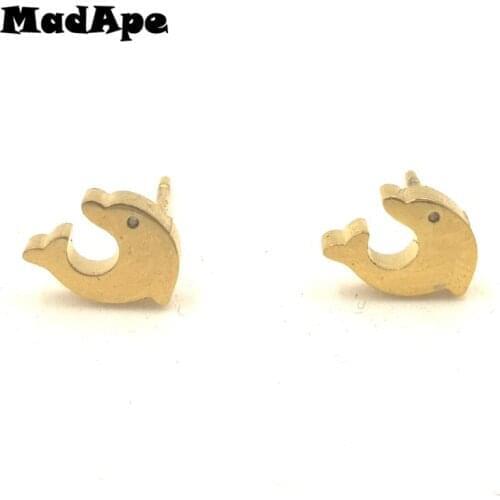 MadApe Fashion 316L Stainless Steel Dolphin Stud Earrings For Women Girls Minimalist Jewelry Accessories Gifts aretes joyeria
