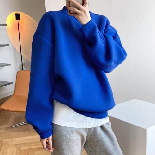 Fashion Cotton Oversize Sweatshirt Womens 2021 Spring Autumn Thin Loose Solid Pullovers Top