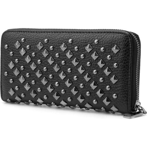 Fashion Women Punk Faux Leather Clutch Wallet Holder Purse Handbag Zipper D08E