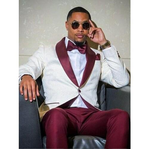 Ivory Paisley Mens Evening Dress Toast Suits Prom Party Clothing Handsome Groom Tuxedos Sets (Jacket+Pants+ Tie) NO:411