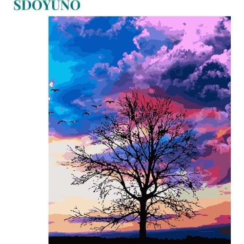 SDOYUNO oil painting by numbers Colorful tree Room Decoration pictures by numbers Canvas Painting diy Frameless 60X75cm