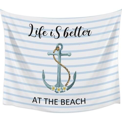 Wall Tapestry Ocean Anchor Plumeria Blue Stripes Tapestry Wall Hanging Home Decor Tapestries Bedroom