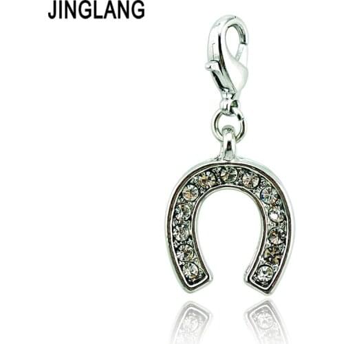 JINGLANG Silver Color Rhinestone C Letter Pendant Lobster Clasp Charms DIY For Bracelet/Necklace Jewelry Making Accessories