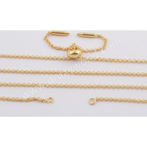 BOROSA 10PCS Fashion 24inch Gold Electroplated Copper Chain 1mm Thin Connector Chains Adjustable Necklace Jewelry Findings PJ291