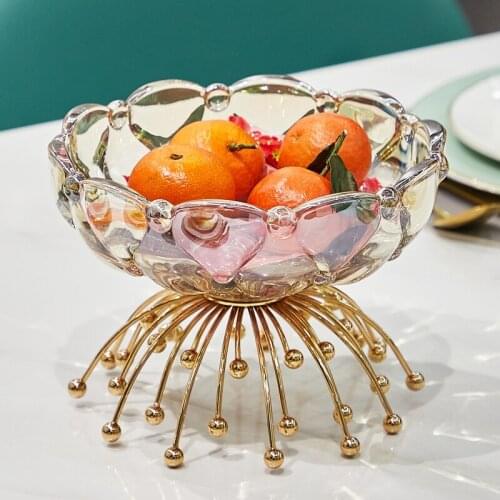 GY Golden Light Luxury Fruit Plate Northern European Style Living Room Coffee Table Creative Glass Candy Basin Luxury Snack Dish