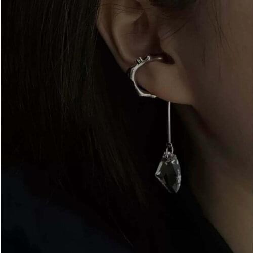 Crystal Statement Clip Earrings Women Jewelry Punk Party Runway T Show Classic Gothic Korean Japan INS Hiphop Top Fancy