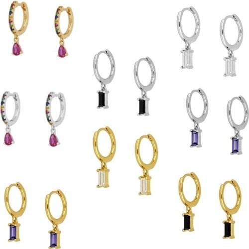 925 Sterling Silver Drop Earrings Delicate Tiny Dangle Earrings Cartilage Hoops Gold Ear Jewelry Shiny Zircon Brincos