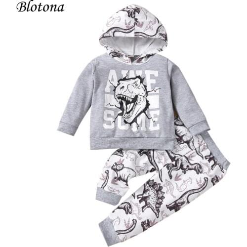 Blotona Little Boys Hoodies and Trousers Set Fashion Letter Dinosaur Print Long Sleeve Hooded Tops and Long Pants 6Months-3Years