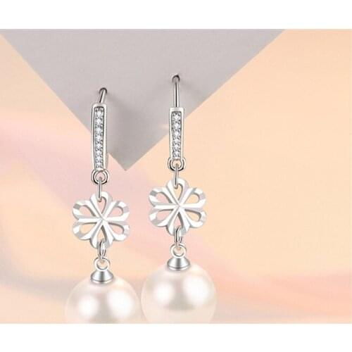 Trendy Silver Plated Hoops Earrings For Women Jewelry Fashion Hollow Snowflake Pearl Earring Lady Drop Accessories On Ear Bijou