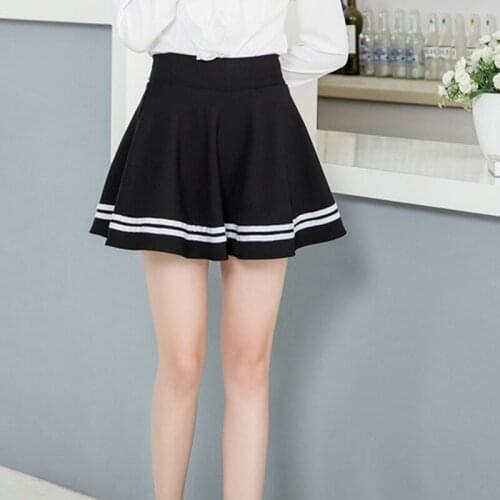 2021 Hot Pleated Skirt Short College Style Black Female Black And White Stripes Anti-Light High-Waist A-Line Fluffy Skirt New