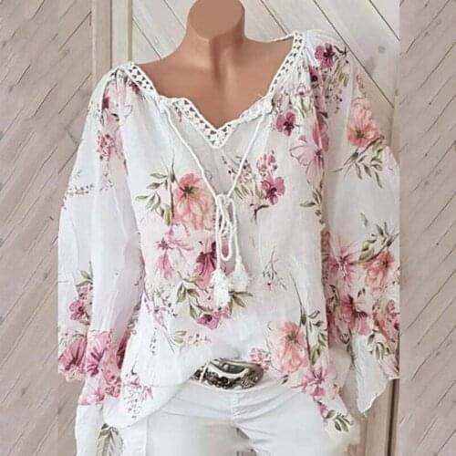 Women Blouse Shirt Plus Size Long Sleeve Top Casual Women Clothing Loose Blouse Shirts Floral Lace Up Shirts Blousa Women Autumn