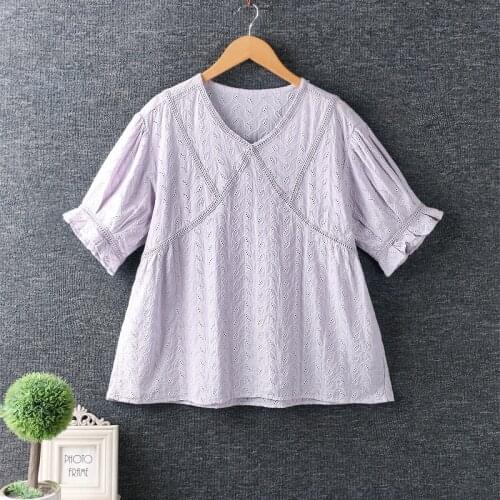 Lamtrip Unique High Quality Retro Mori Goirl Handmade Embroidery Hollow Out Short Sleeve Cotton Tee T-Shirt Women 2021 Summer