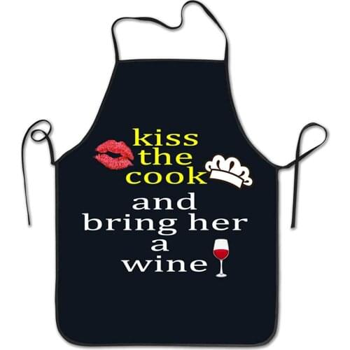Womens Funny Apron - Kiss The Cook And Bring Her A Wine - for Party Kitchen