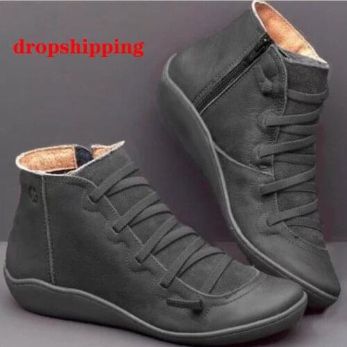 Women Ankle Boots Flock Zipper Solid Short Boots Low Square Heel Single Shoes Keep Warm Winter Booties Botas Mujer Invierno 2020