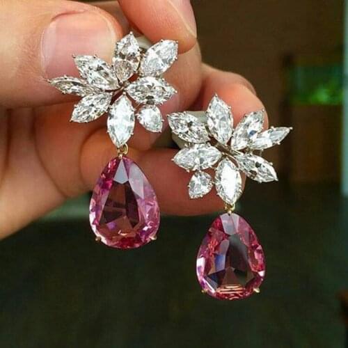MENGYI Luxury Exquisite Inlay Water Drop Red Zircon Drop Earring Charm Womens Wedding Jewelry Hight Grade Earrings