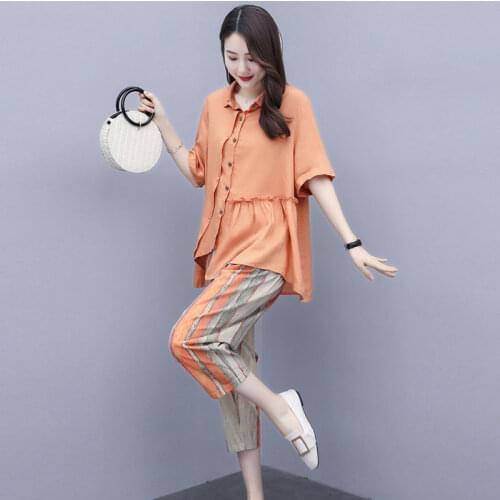 2020 Summer Tracksuits Women Two Piece Set Top and Pants Casual Fashion Sense Short Sleeve Loose Suit Female Clothes Set W246