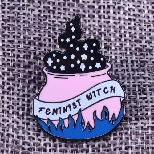 Feminist Witch Pins Blue Flame Wizardry Cauldron Badge Magic Halloween Accessory