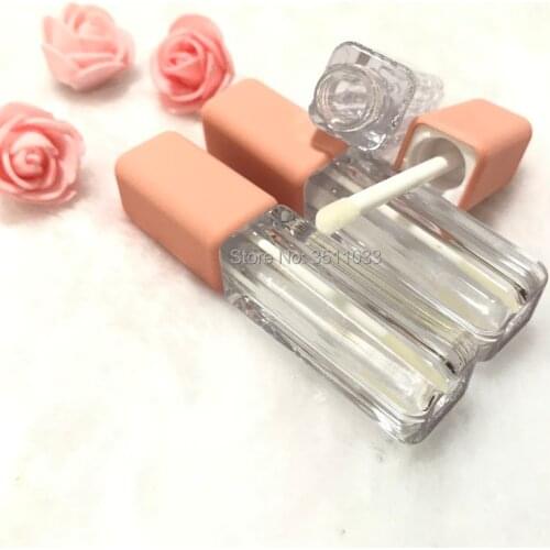 10/50pcs 2.5ml Cute Frost Pink Lip Gloss Wand Tube Clear Square Lipgloss Lip Glaze Container Cosmetic Matte Pink Lip Balm Tube