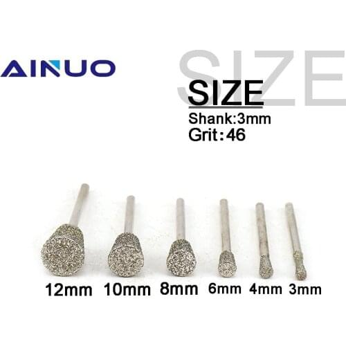 1Pcs Diamond Grinding Head Bits 3mm 4mm 6mm 8mm 10mm 12mm Jade Carving Burrs Lapidary Tools 46 Grit Dremel Accesories