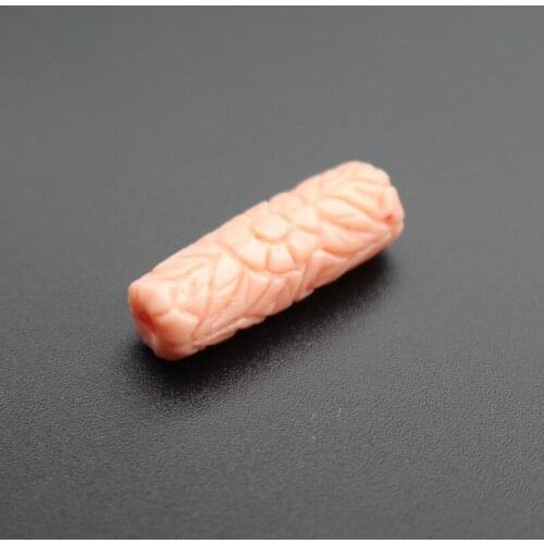 10Pcs Pink Color Cylindrical Shape 8mm*25mm Artificial Coral beads Carved Flower beads Cabochon for Jewelry making